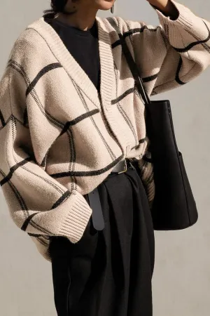 OVERSIZED GRID BUTTON FRONT CARDIGAN