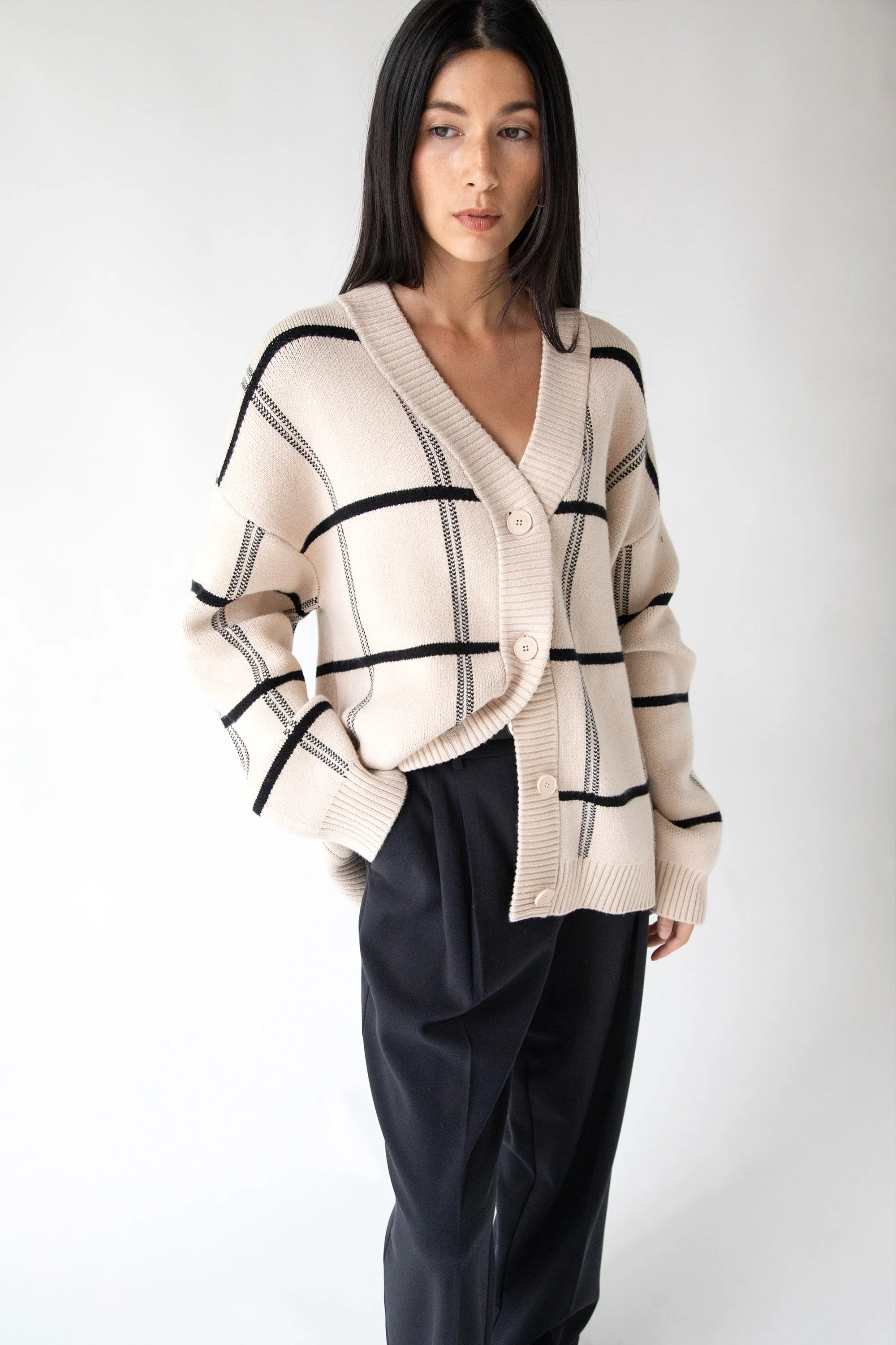 OVERSIZED GRID BUTTON FRONT CARDIGAN