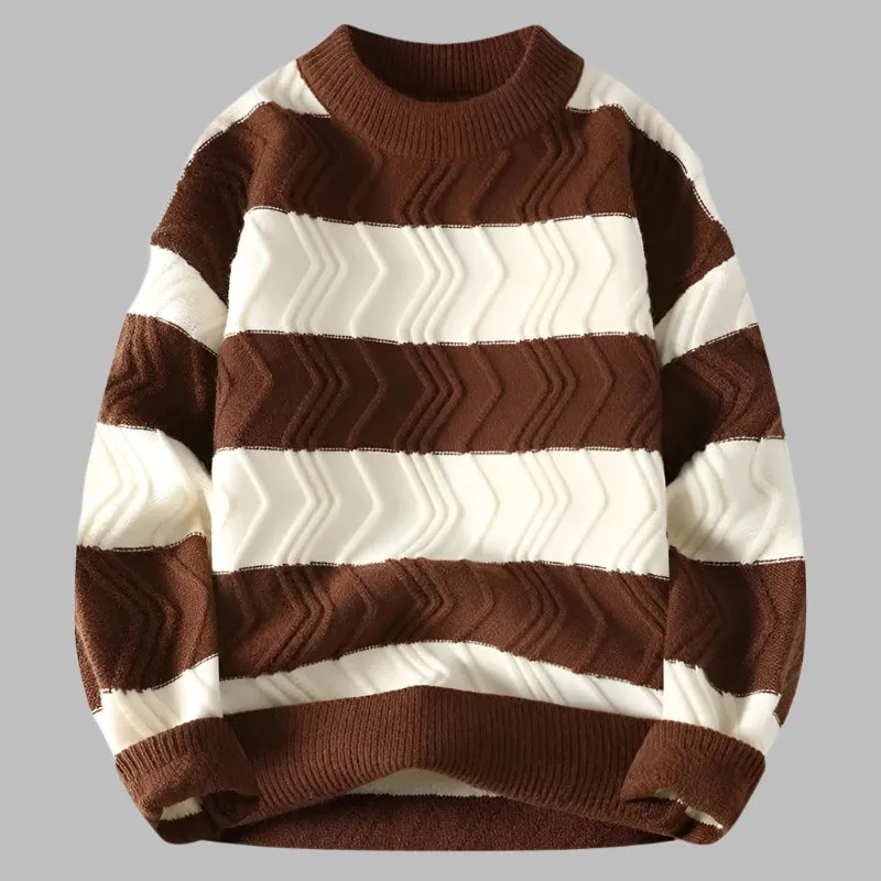 Premium Striped Men's Pullover - Thick, Warm, and Comfortably Loose Sweater