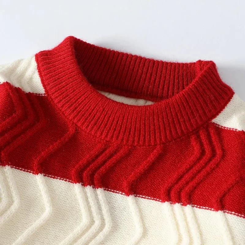 Premium Striped Men's Pullover - Thick, Warm, and Comfortably Loose Sweater