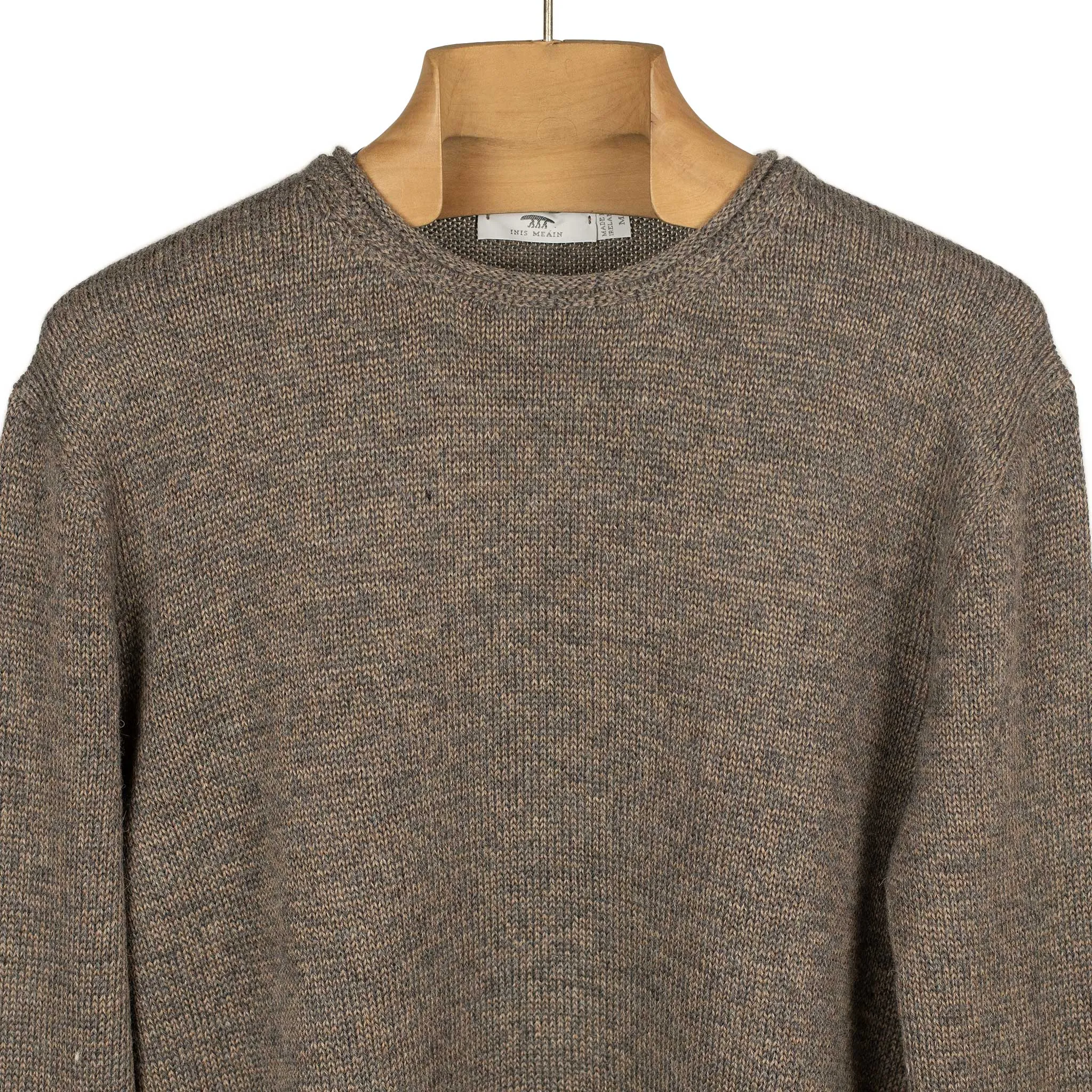 Rolled edge tunic sweater in Bulrush brown alpaca silk mix