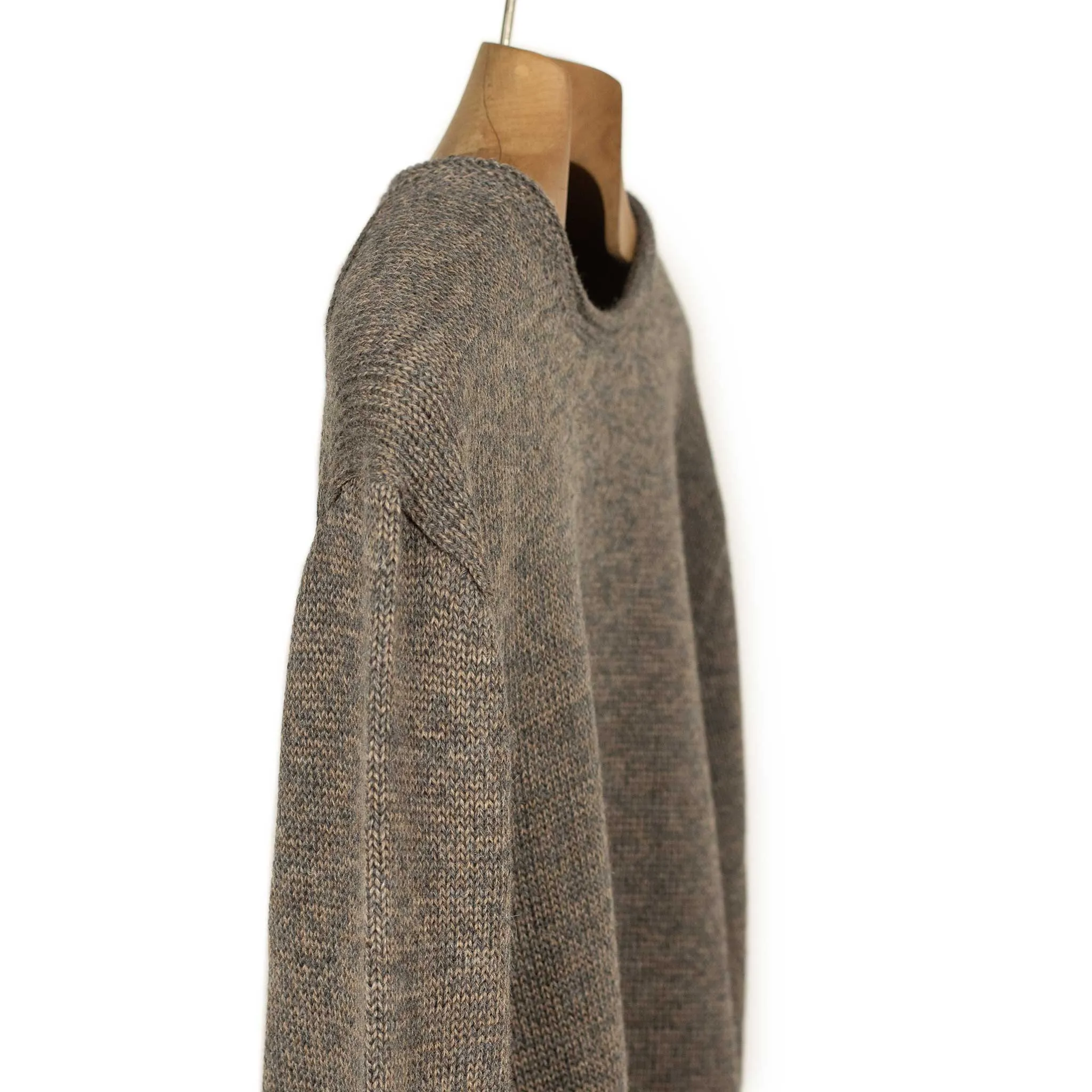 Rolled edge tunic sweater in Bulrush brown alpaca silk mix