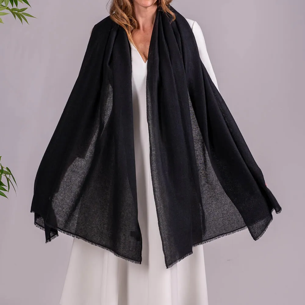 Sable Black Gossamer Cashmere Shawl