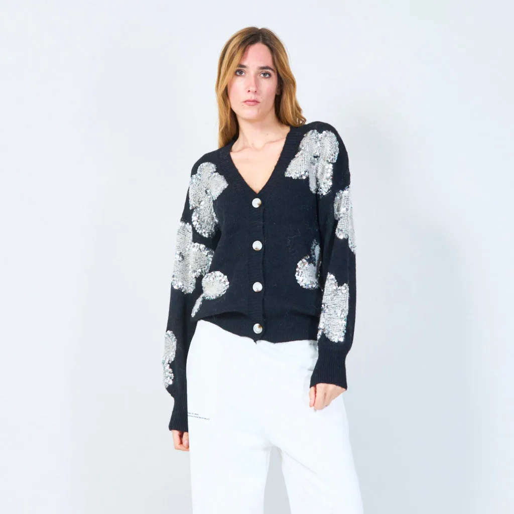 Sequin floral button-up cardigan wholesale