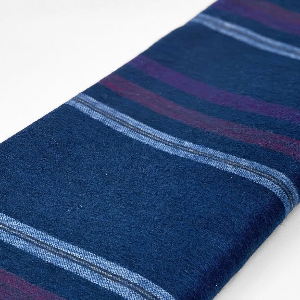 Tamboloma - Alpaca Wool Throw Blanket / Sofa Cover - Queen 90" x 67" - multi colored stripes pattern deep blue purple