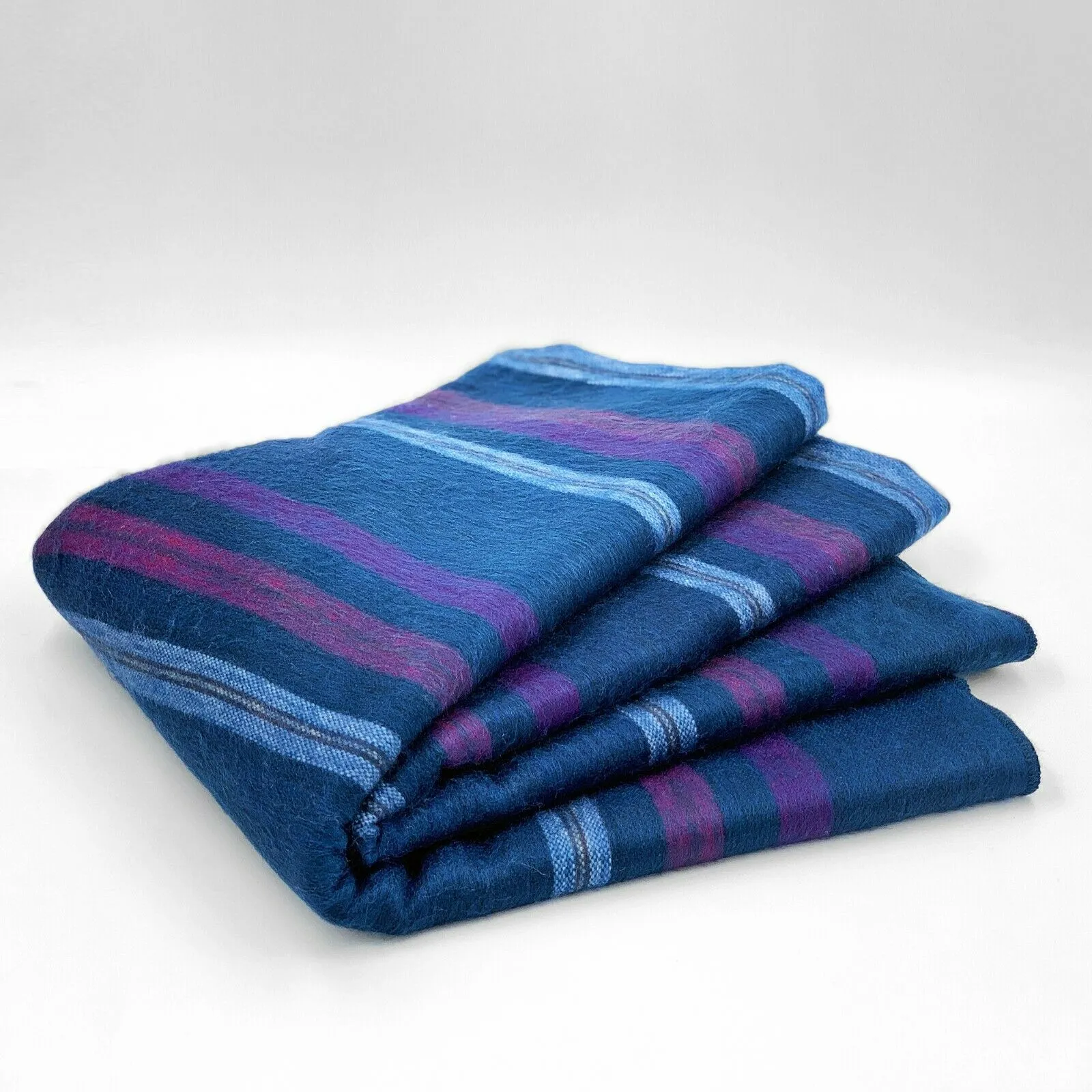 Tamboloma - Alpaca Wool Throw Blanket / Sofa Cover - Queen 90" x 67" - multi colored stripes pattern deep blue purple