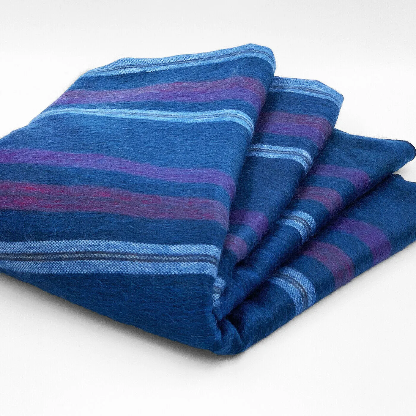 Tamboloma - Alpaca Wool Throw Blanket / Sofa Cover - Queen 90" x 67" - multi colored stripes pattern deep blue purple