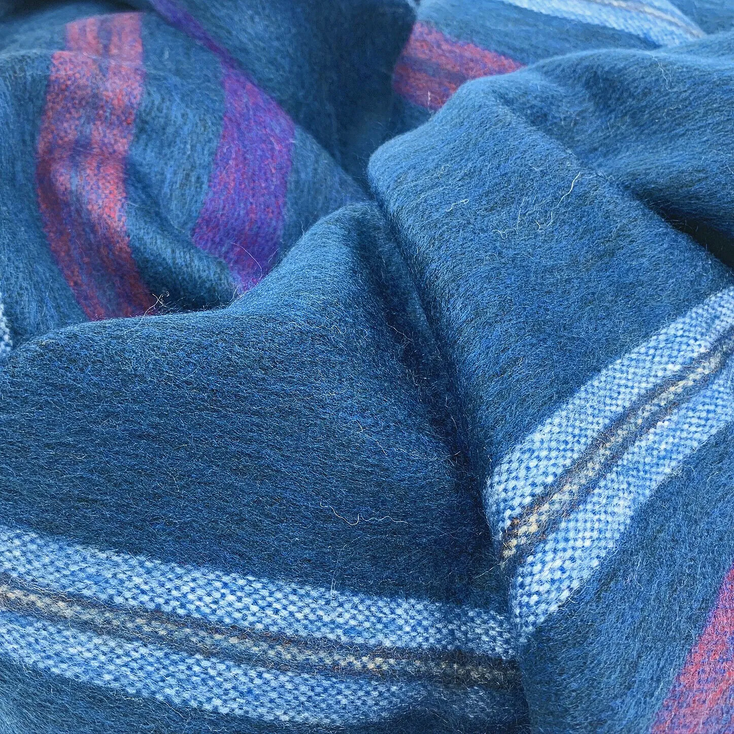 Tamboloma - Alpaca Wool Throw Blanket / Sofa Cover - Queen 90" x 67" - multi colored stripes pattern deep blue purple