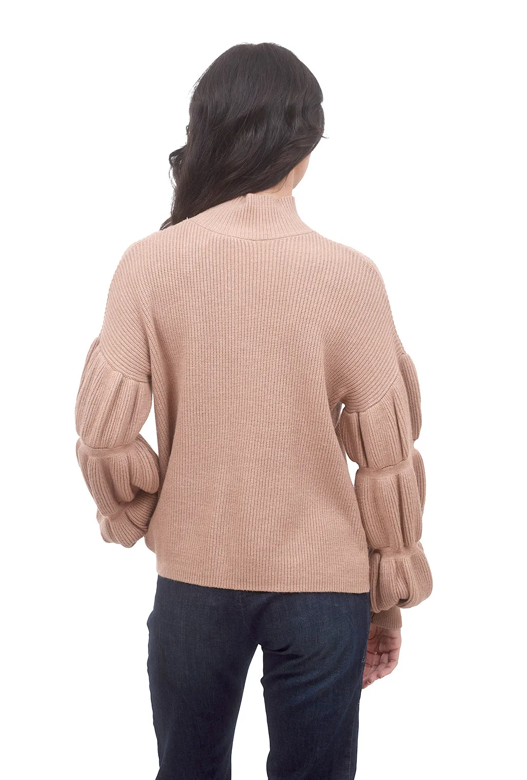 Triple-Puff Sleeve Sweater, Clay