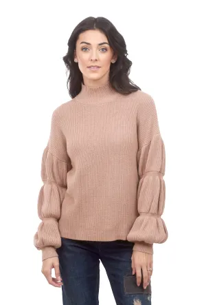 Triple-Puff Sleeve Sweater, Clay