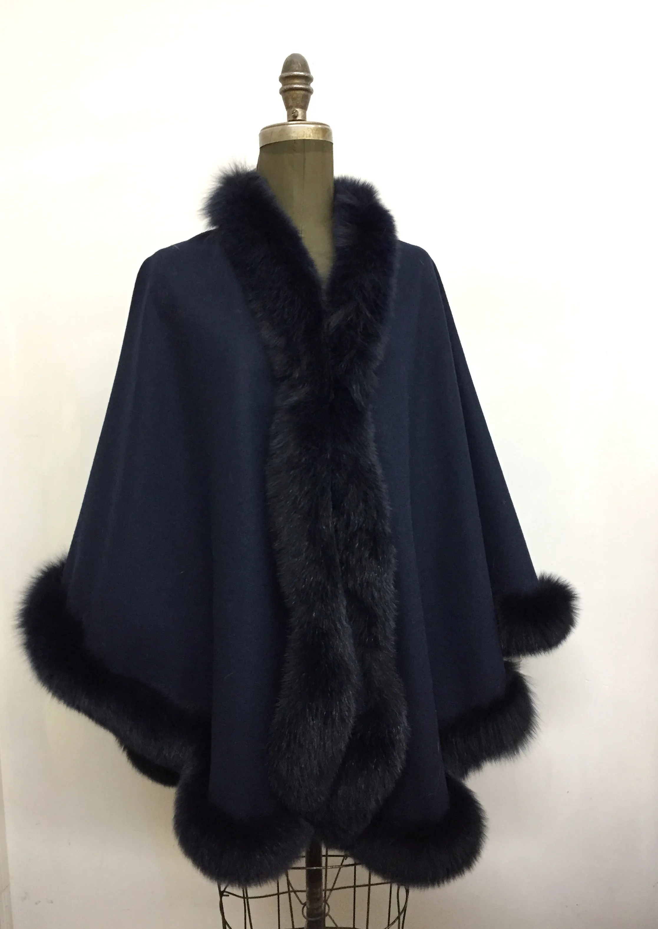 Vanessa Wrap Cape -  Cashmere & Wool Blend-Fox Trim All Around Edge