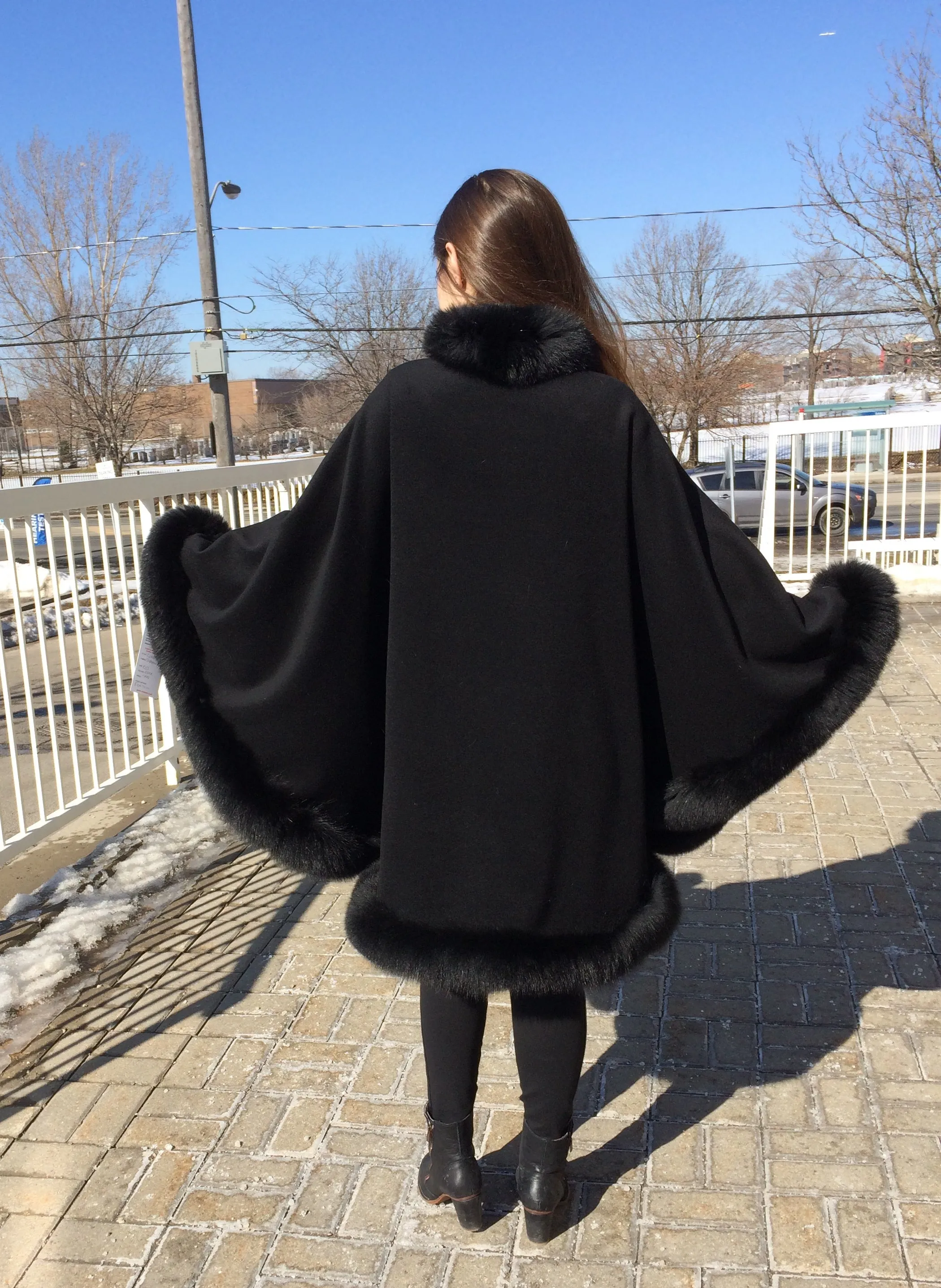 Vanessa Wrap Cape -  Cashmere & Wool Blend-Fox Trim All Around Edge