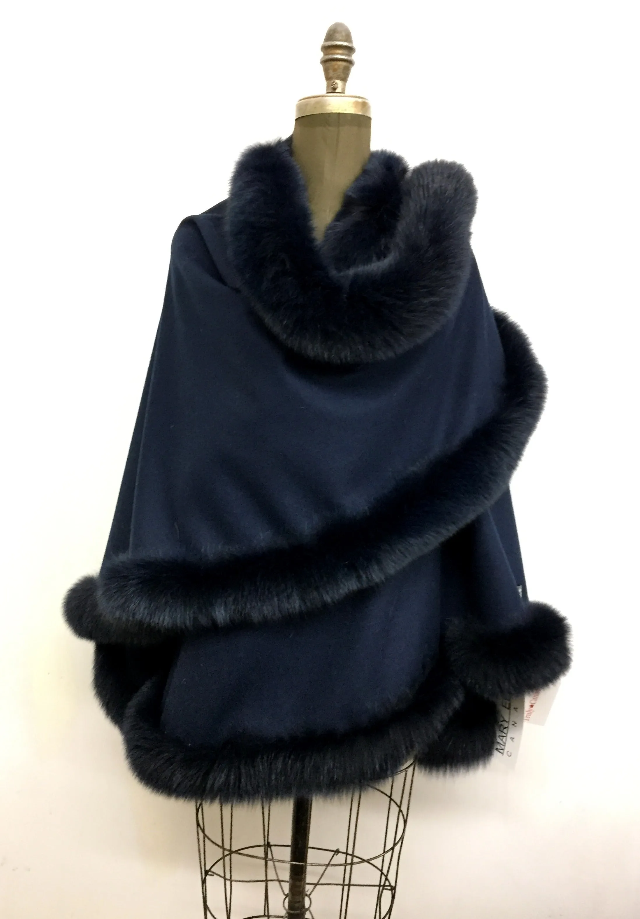 Vanessa Wrap Cape -  Cashmere & Wool Blend-Fox Trim All Around Edge