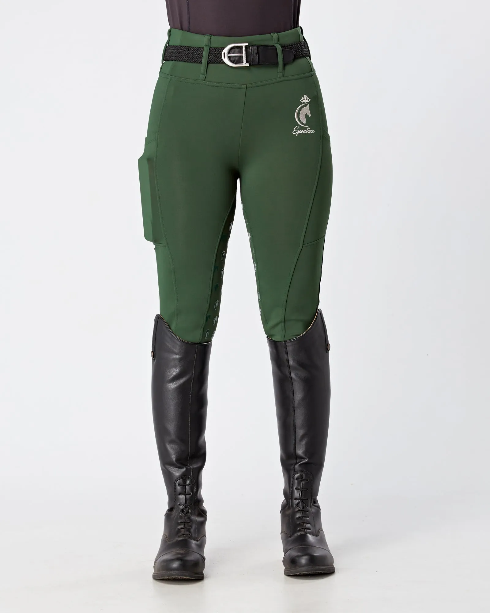 WINTER Thermal Forest Green Riding Leggings / Tights with Phone Pockets - WATER RESISTANT