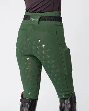 WINTER Thermal Forest Green Riding Leggings / Tights with Phone Pockets - WATER RESISTANT