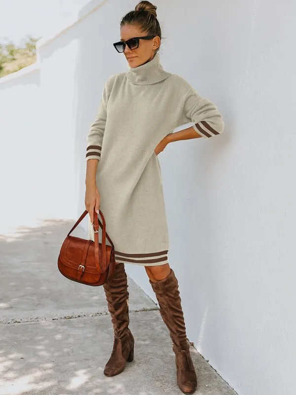 Women's high neck long sleeve skirt knitted dress