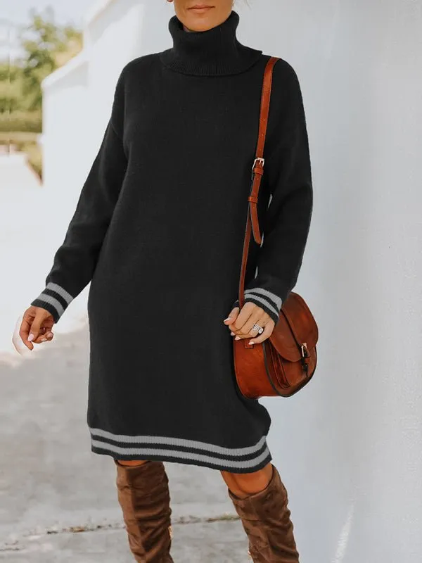 Women's high neck long sleeve skirt knitted dress