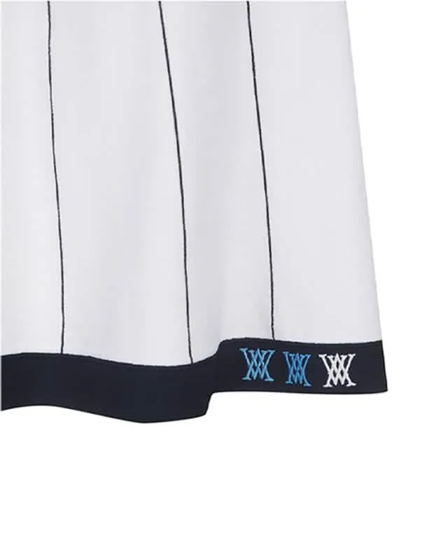 Women’s Preppy Style Knitted Flared Golf Skirt - White