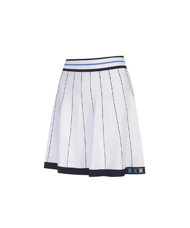 Women’s Preppy Style Knitted Flared Golf Skirt - White